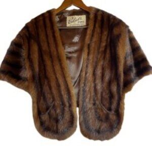 BALUT'S FURS VINTAGE MINK STOLE RICH CARAMEL/DARK BROWN STRIPE MOB WIFE